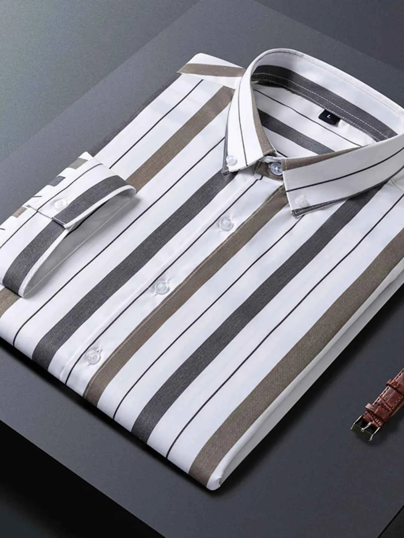 Men's Plus Size Striped Casual Half Sleeve Shirt Trendsi