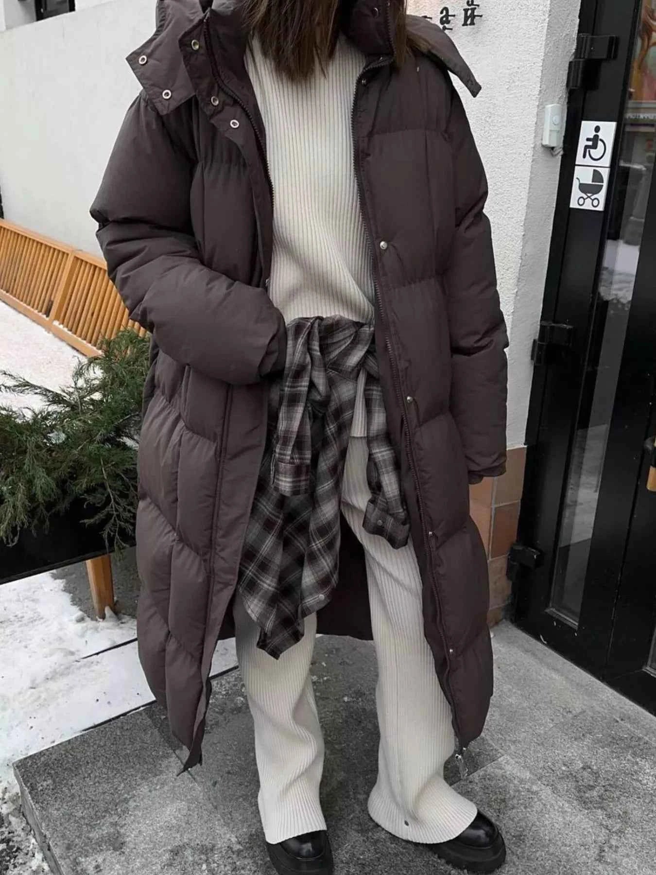 TEEK - Longline Padded Winter Belted Coat COAT TEEK Trend Dark Brown One Size