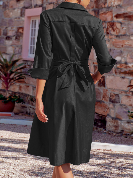 TEEK - Elegant Tie Pocketed Midi Dress Shirt A-line Dress DRESS TEEK W   