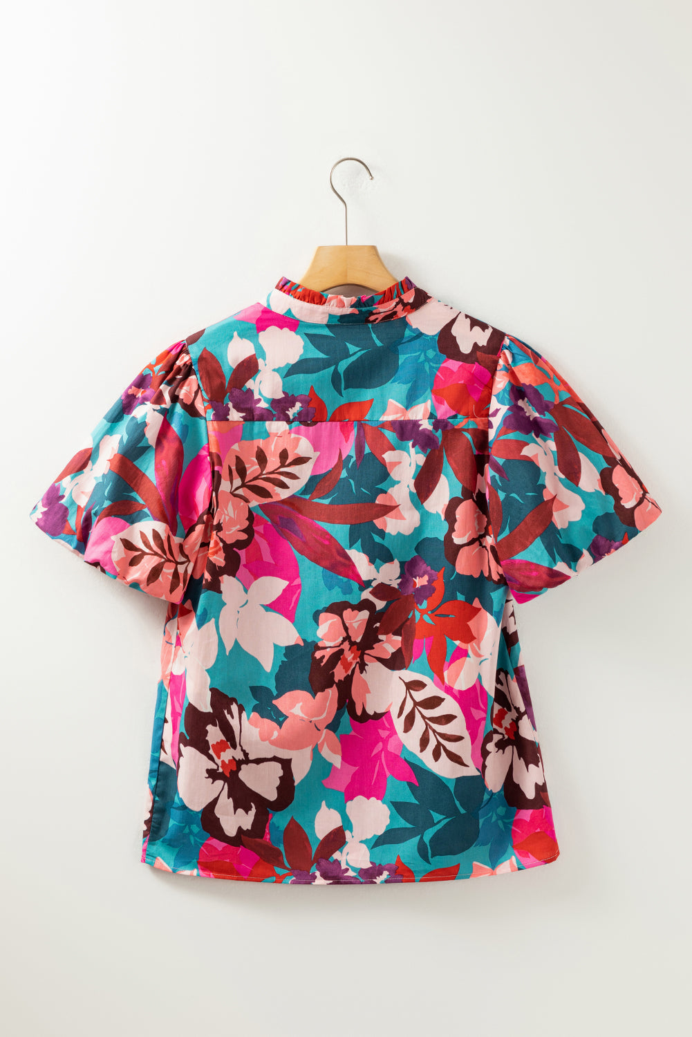 TEEK - Multicolor Notched Puff Sleeve Blouse TOPS TEEK Trend   