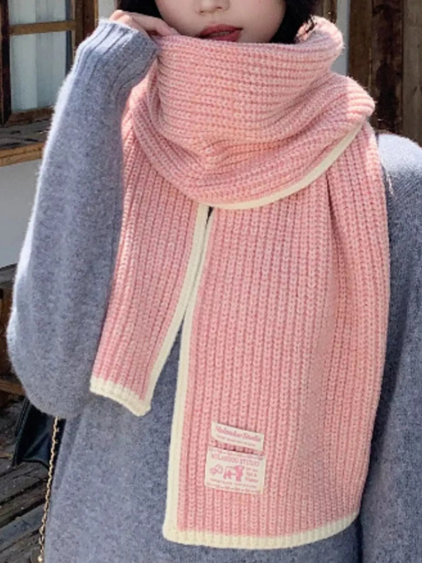 TEEK - Contrast Trim Knitted Winter Scarf SCARF TEEK Trend Pink One Size