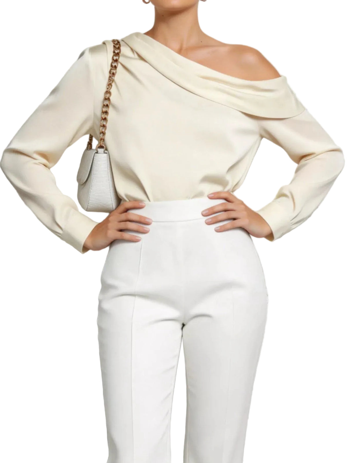 One-Shoulder Long Sleeve Blouse Trendsi Cream XS