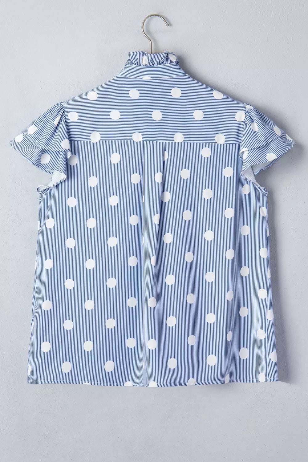 Stripe Contrast Polka Dot Print Pleated Ruffle Sleeve Shirt Trendsi