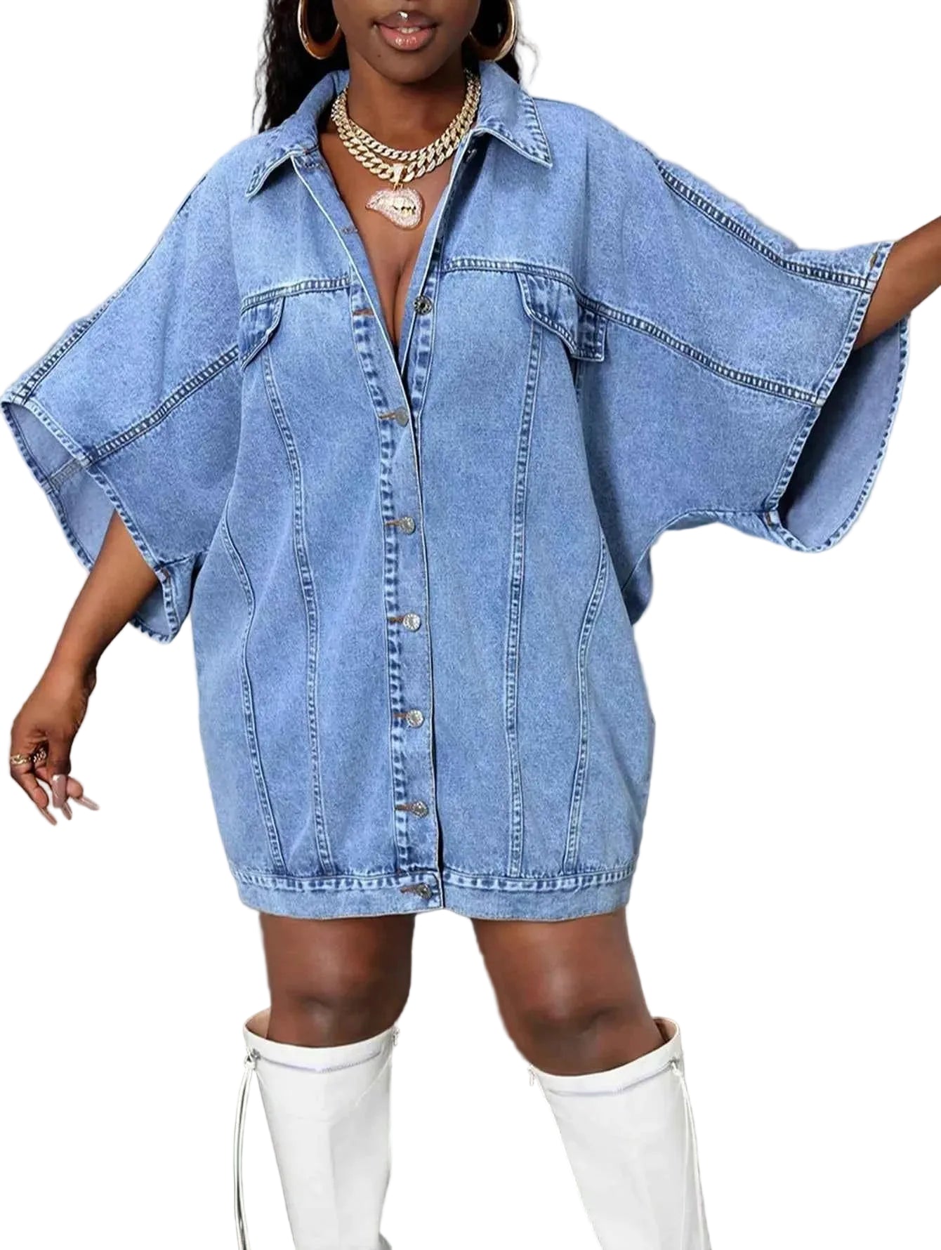 TEEK - Oversized Batwing Sleeve Denim Top TOPS TEEK Trend Medium S