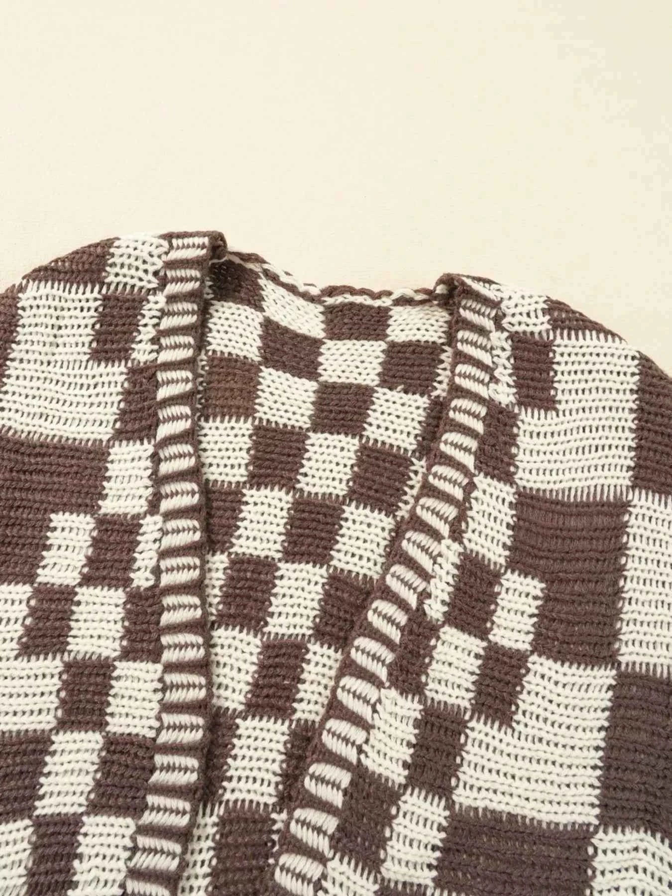 Checkerboard Pattern Sweater Cardigan Trendsi