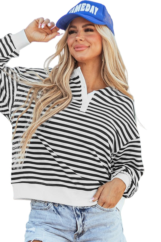 TEEK - Black Stripe Color Block Crew Neck Oversized Sweatshirt TOPS TEEK FG S