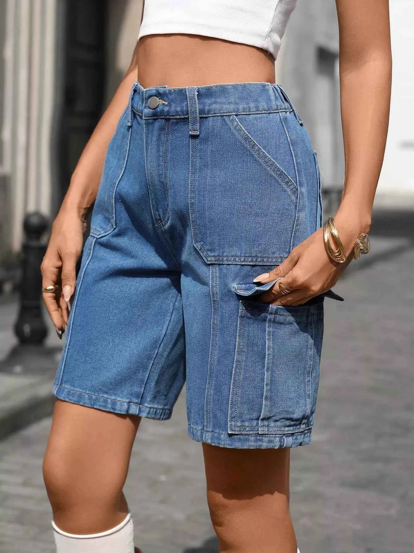 TEEK - High-Waisted Wash Denim Shorts SHORTS TEEK Trend