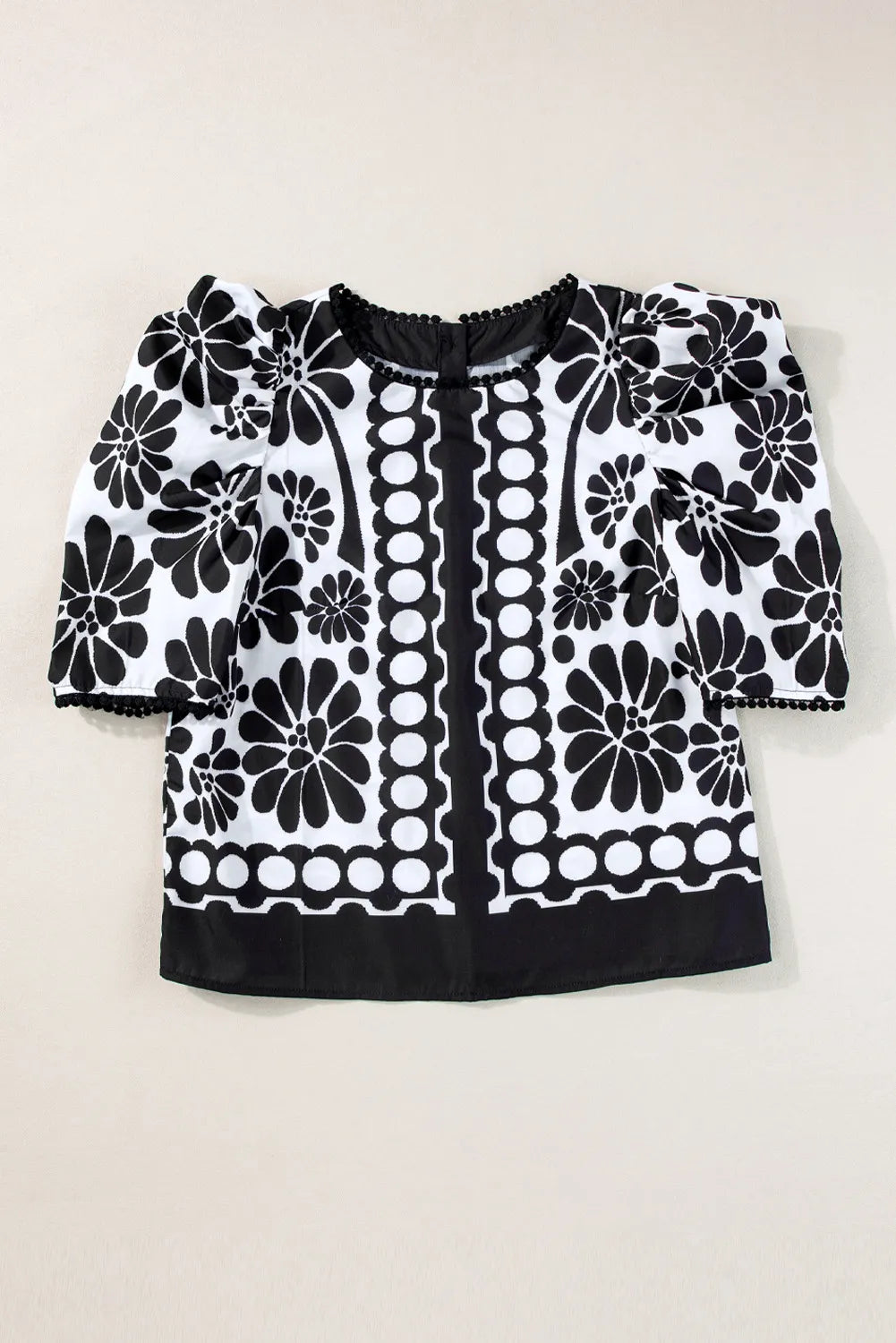 TEEK - Black Printed Back Button Half Sleeve Blouse TOPS TEEK Trend   