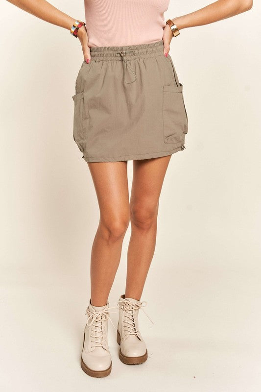 TEEK - Olive Drawstring Pocketed Skort SKIRT TEEK Trend