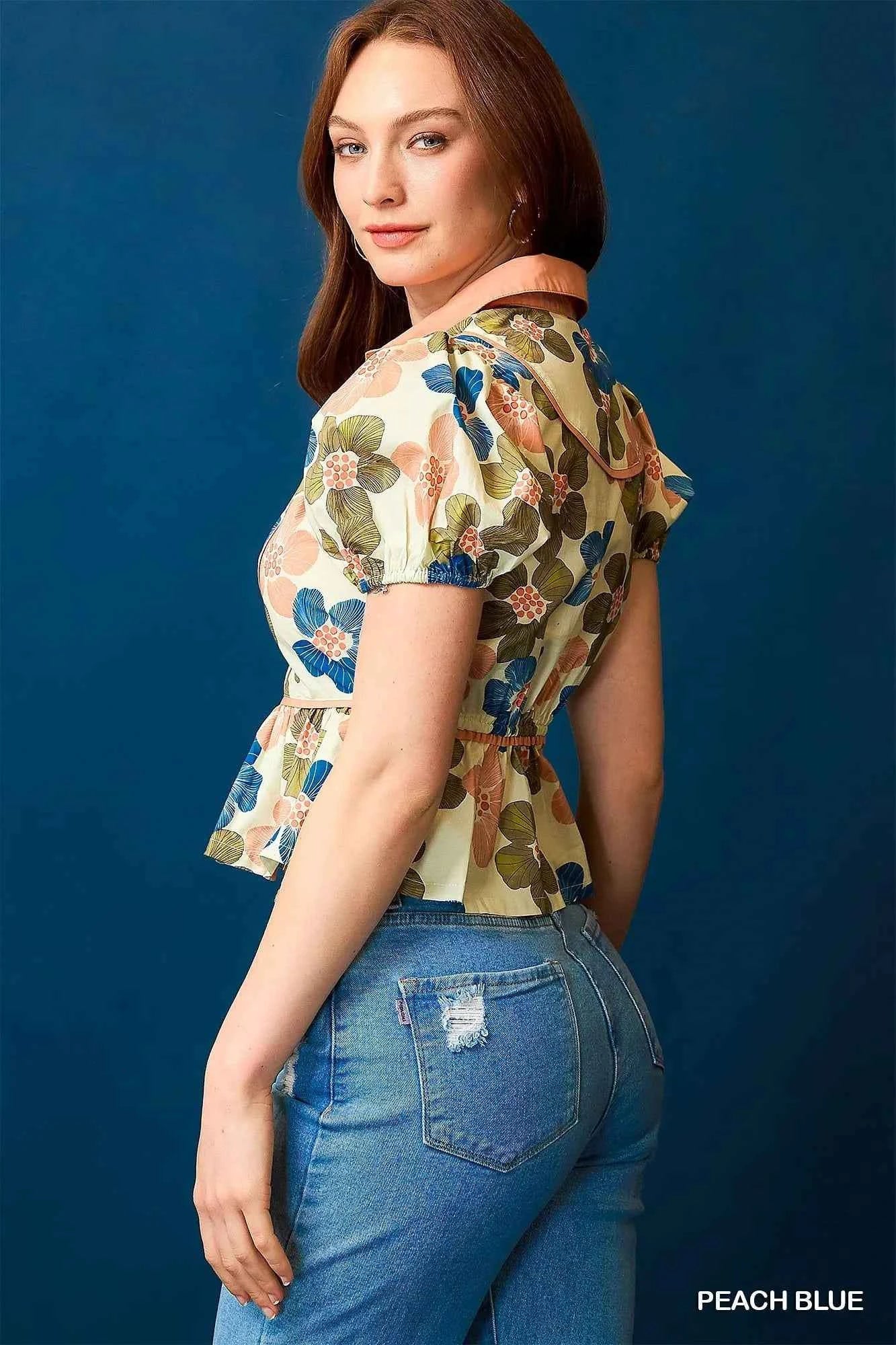 TEEK - Floral Print Puff Sleeve Cropped Blouse TOPS TEEK Trend