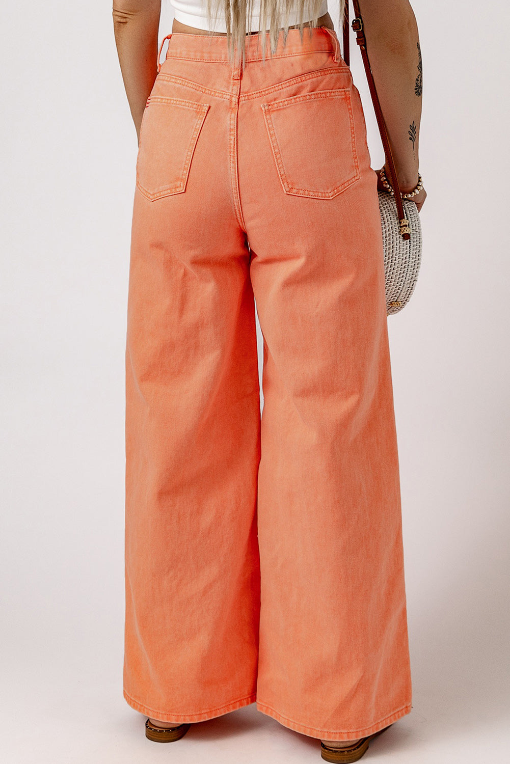 TEEK - Orange Sherbet Wide Leg High Waist Jeans PANTS TEEK Trend   