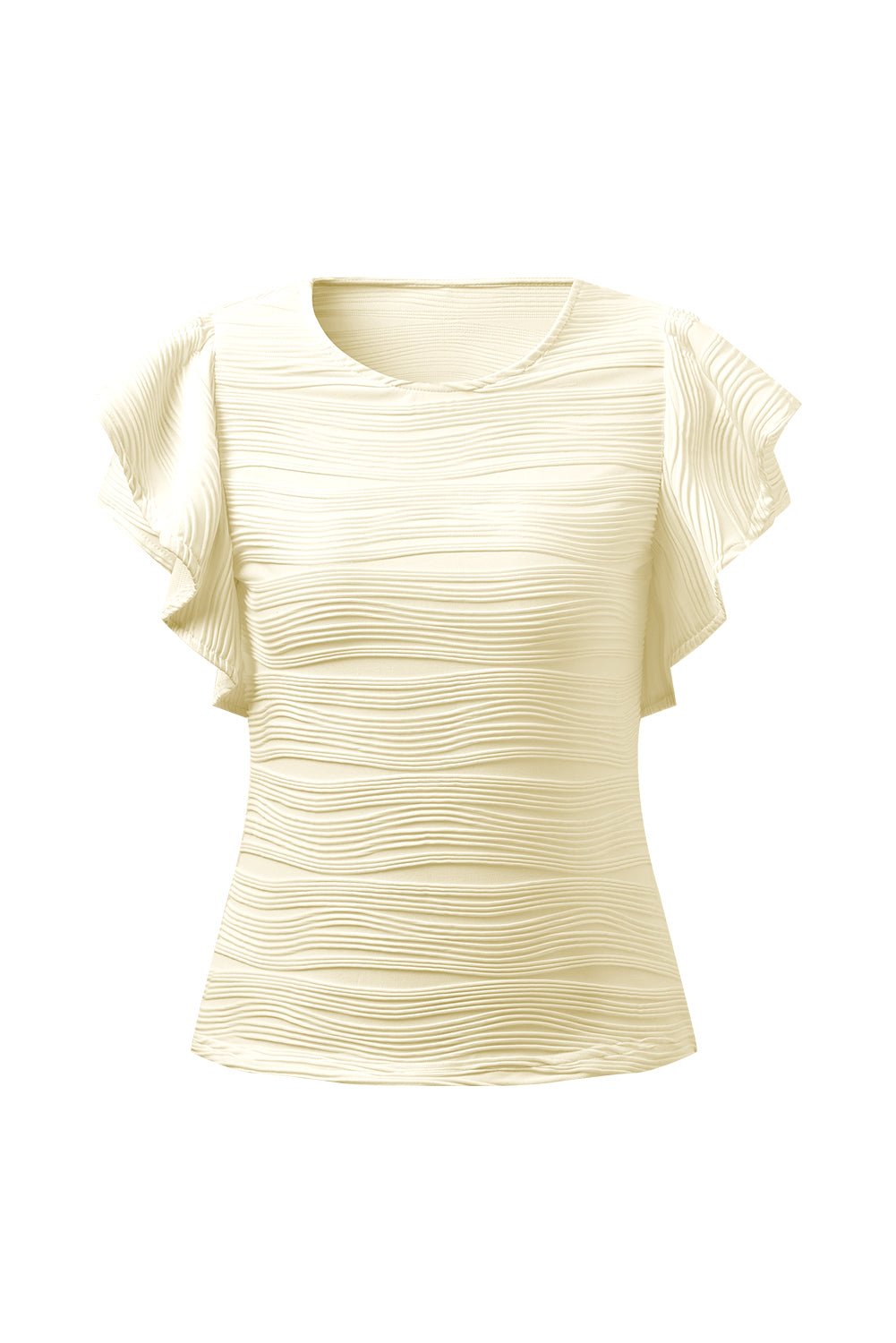 TEEK - Textured Round Neck Cap Sleeve Top TOPS TEEK Trend Ivory S 