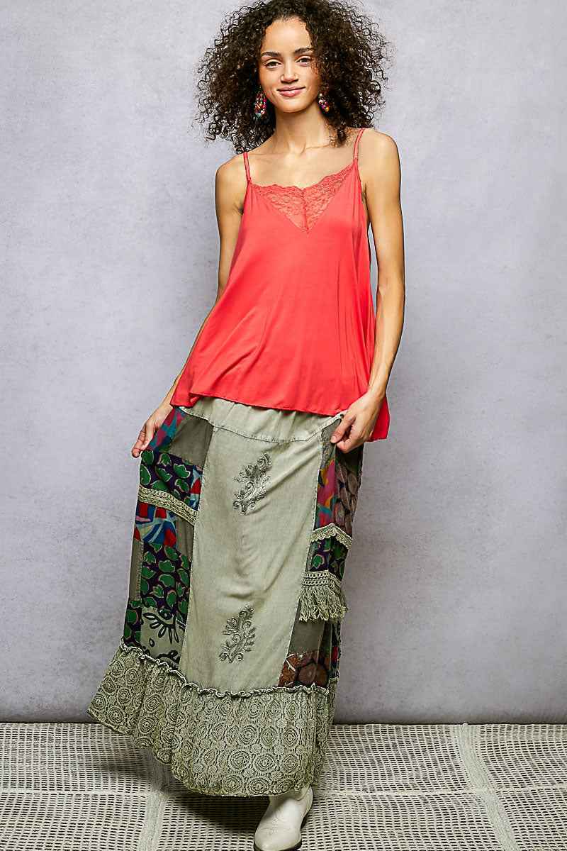 POL Printed Patchwork Embroidered Ruffled Skirt Trendsi