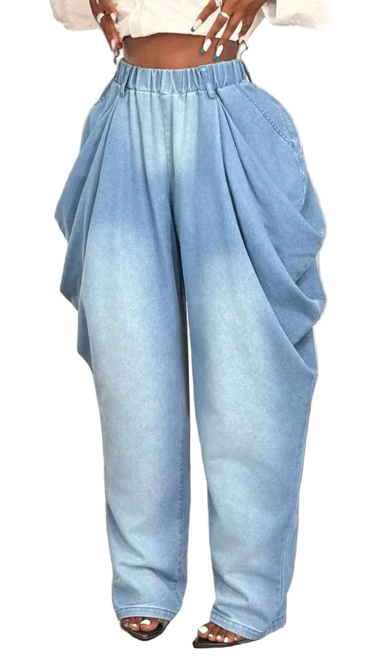 Ruched Wide Leg Jeans Trendsi