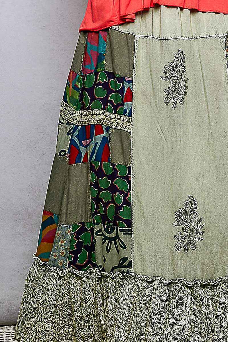 POL Printed Patchwork Embroidered Ruffled Skirt Trendsi