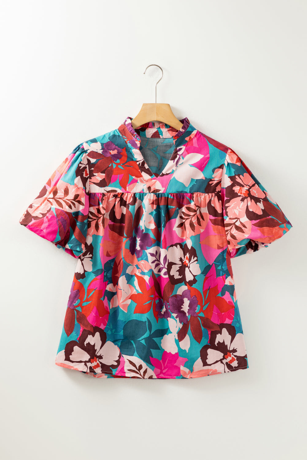 TEEK - Multicolor Notched Puff Sleeve Blouse TOPS TEEK Trend   