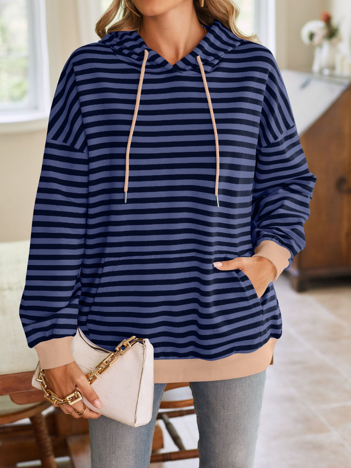 TEEK - Lovelet Drawstring Striped Long Sleeve Hoodie TOPS TEEK Trend   