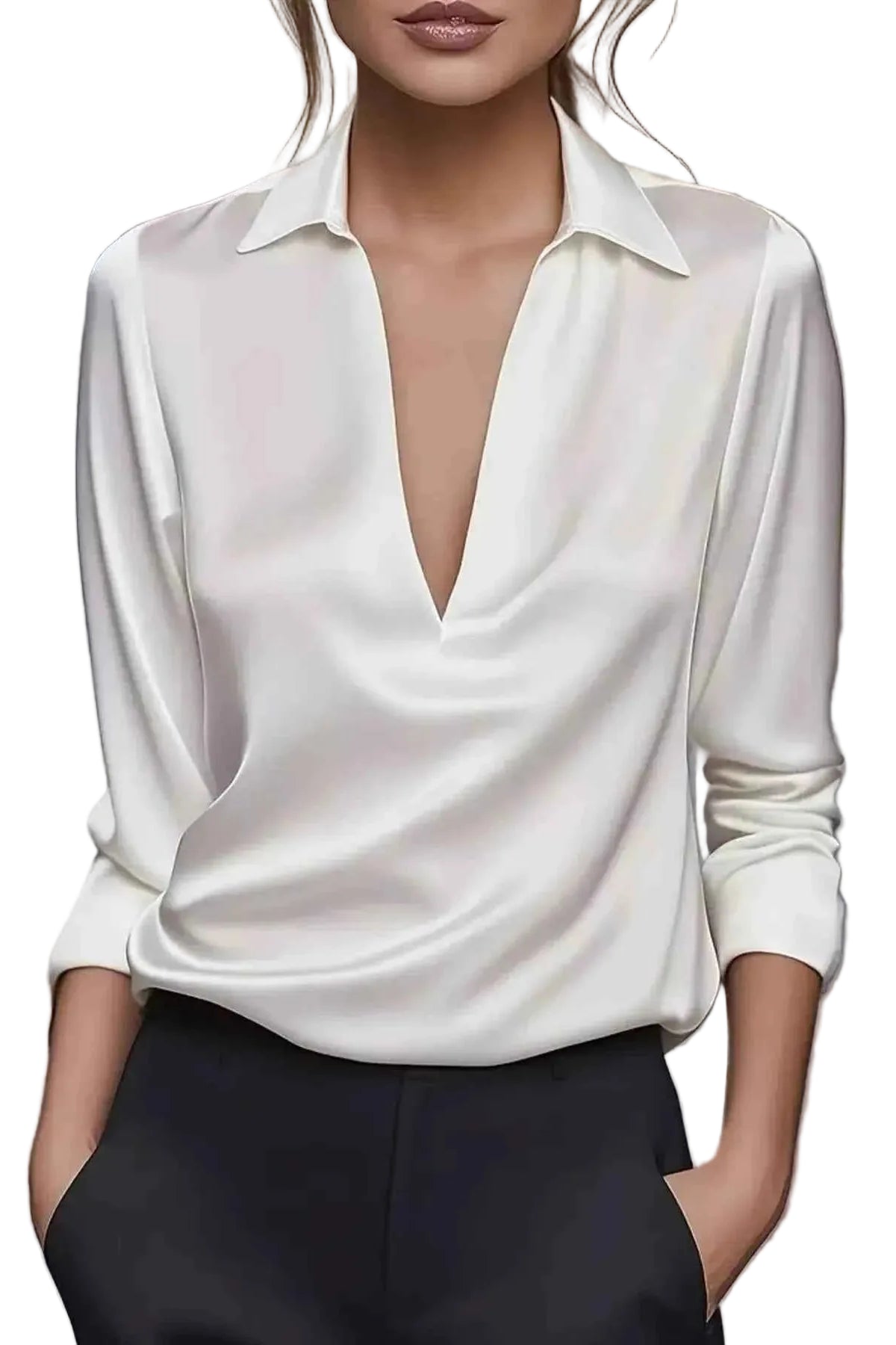 TEEK - Elegant Deep V Long Sleeve Blouse TOPS TEEK Trend White S