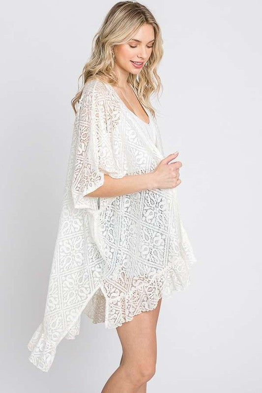 TEEK - LACE OVER SIZE RUFFLE KIMONO SHAWL TEEK FG   