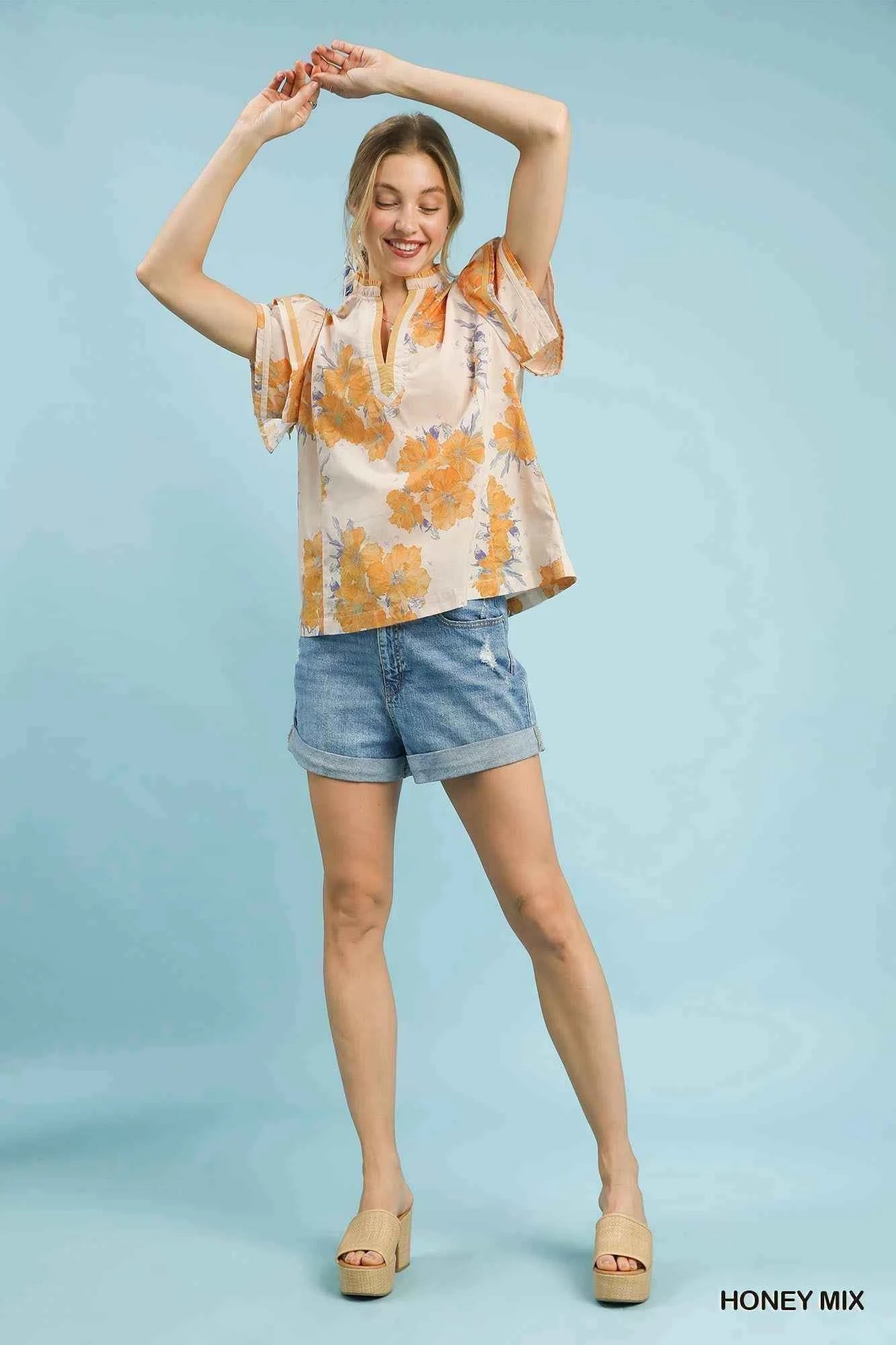 TEEK - Mix Floral Ruffle Sleeve Blouse TOPS TEEK Trend