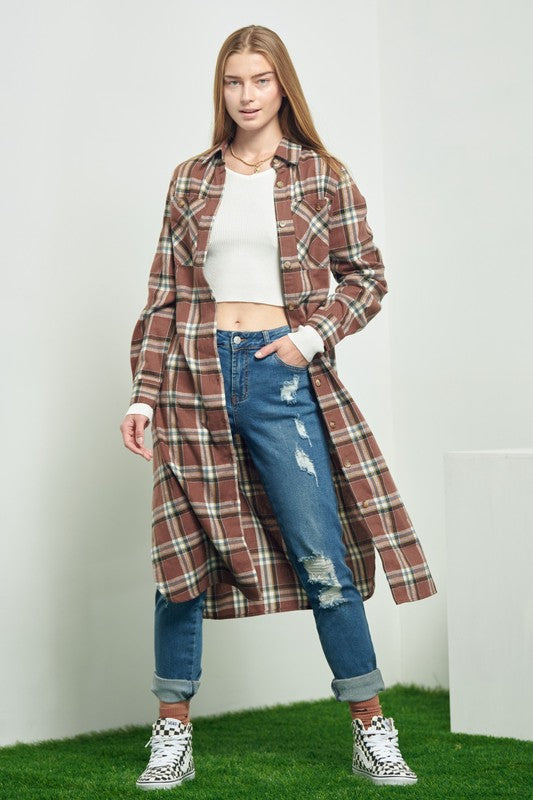 TEEK - PLAID PRINT COLLAR LONG SHIRT DRESS DRESS TEEK FG   