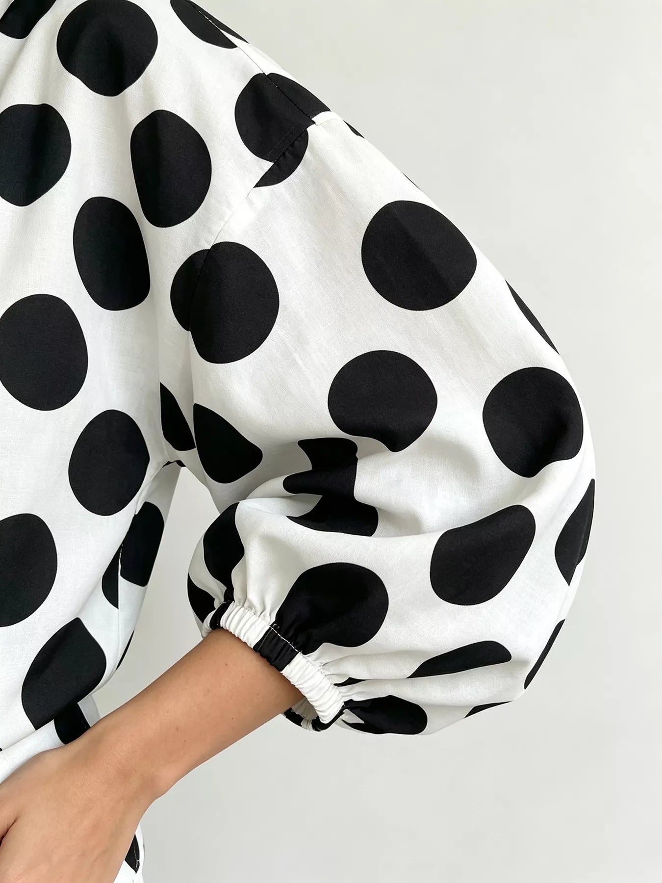Polka Dot Puff Sleeve Shirt Trendsi