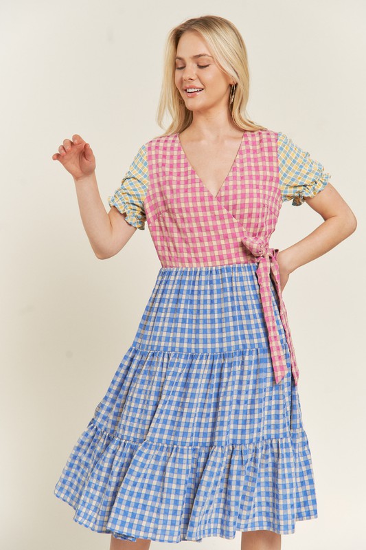 TEEK - PLUS SIZE MULTICOLOR BLOCK GINGHAM DRESS DRESS TEEK FG   