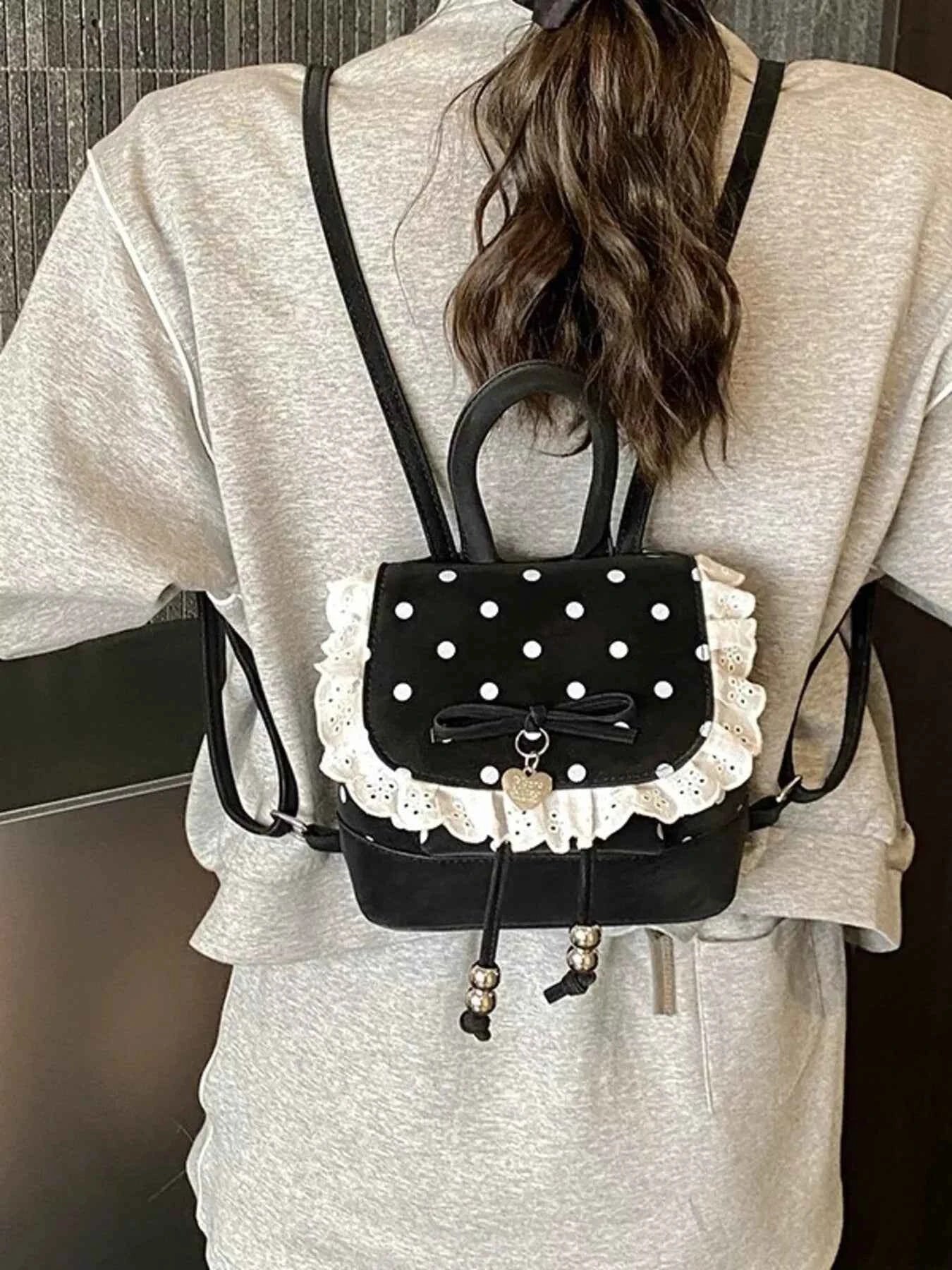 TEEK - Polka Dot Lace Trim Backpack Bag BAG TEEK Trend