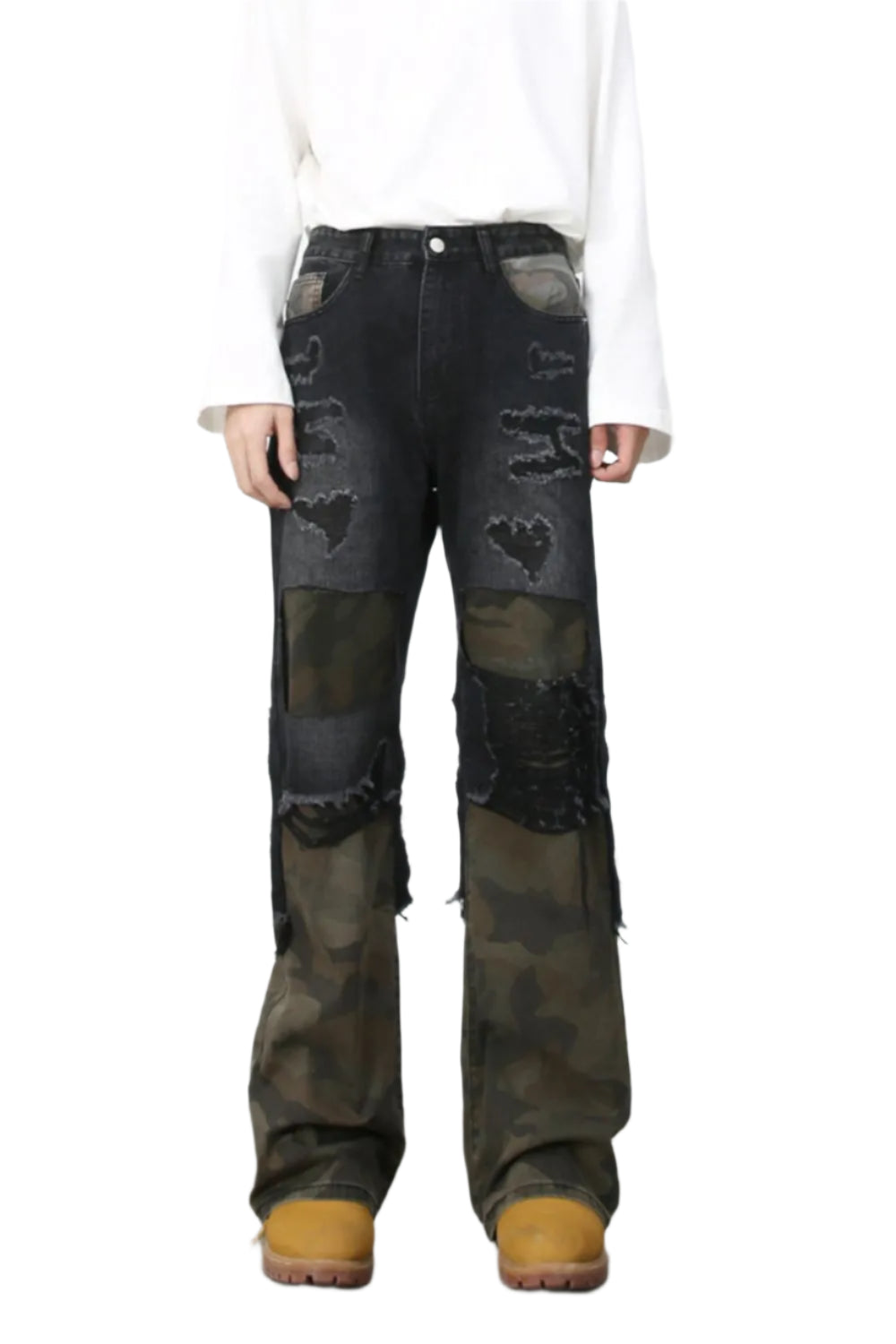 TEEK - Dark Mens Frayed Hem Camouflage Jeans JEANS TEEK Trend XS