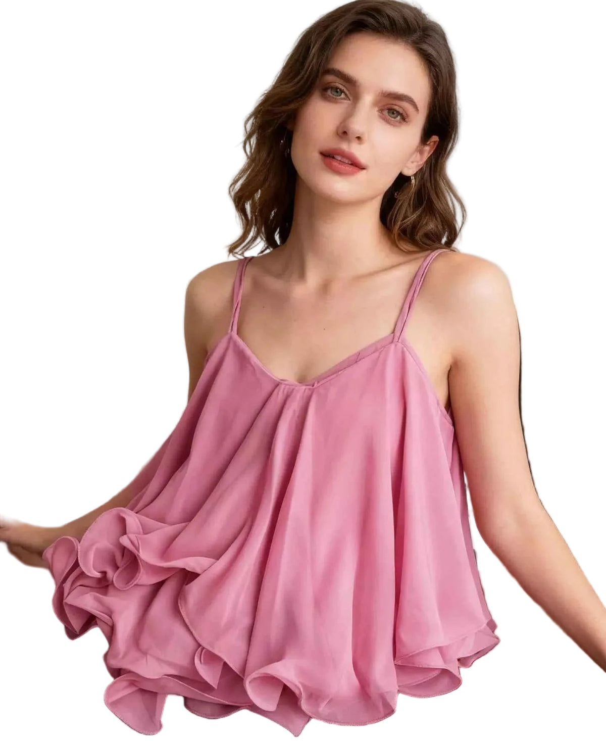 Ruffled Flowy Cami Trendsi Pink One Size