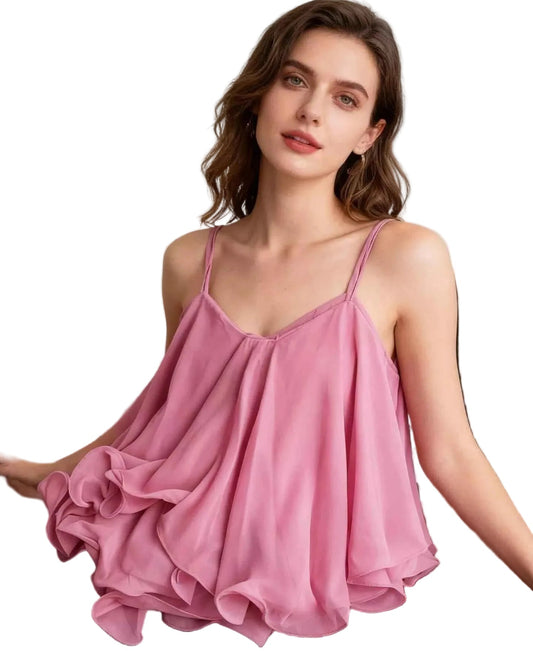 Ruffled Flowy Cami Trendsi Pink One Size