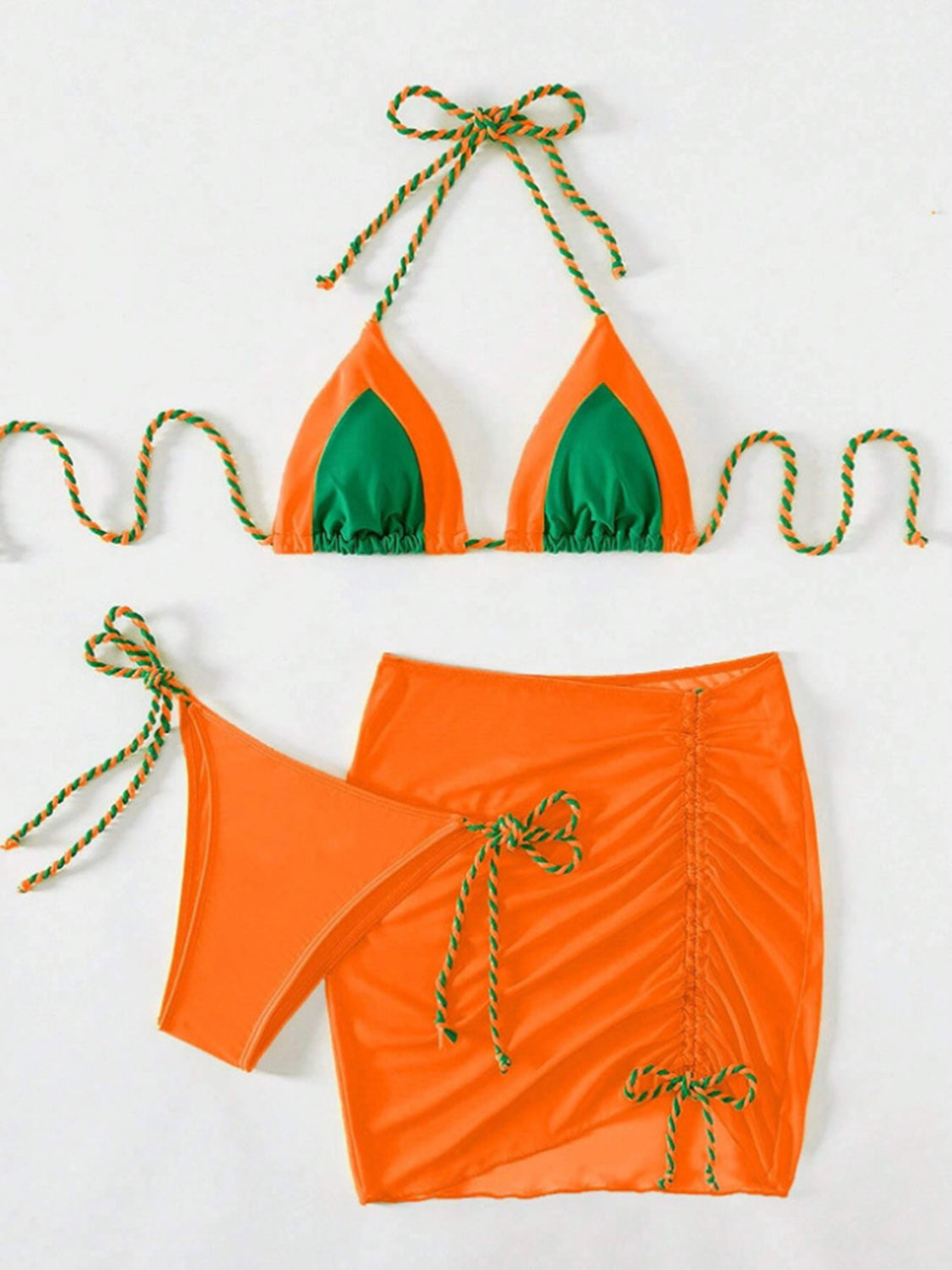 TEEK - Contrast Tied Three-Piece Swim Set SWIMWEAR TEEK Trend Pumpkin S 