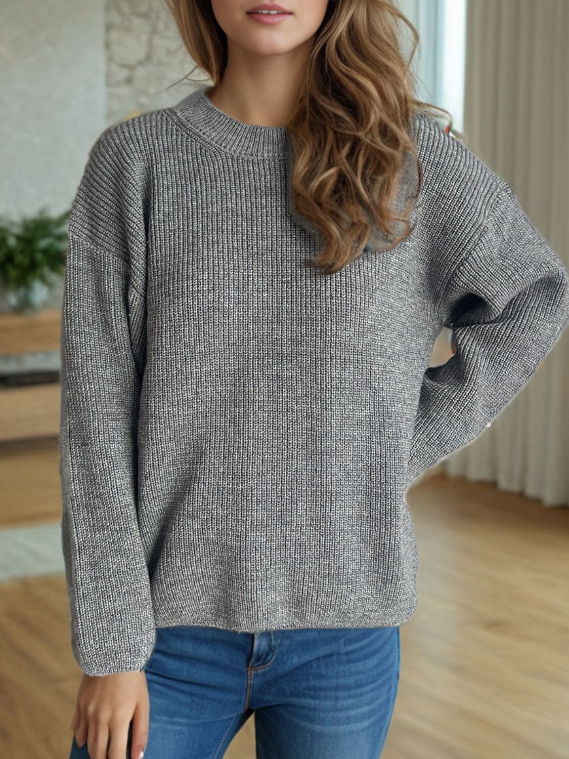 TEEK - Solid Color Round Neck Long Sleeve Sweater TOPS TEEK Trend