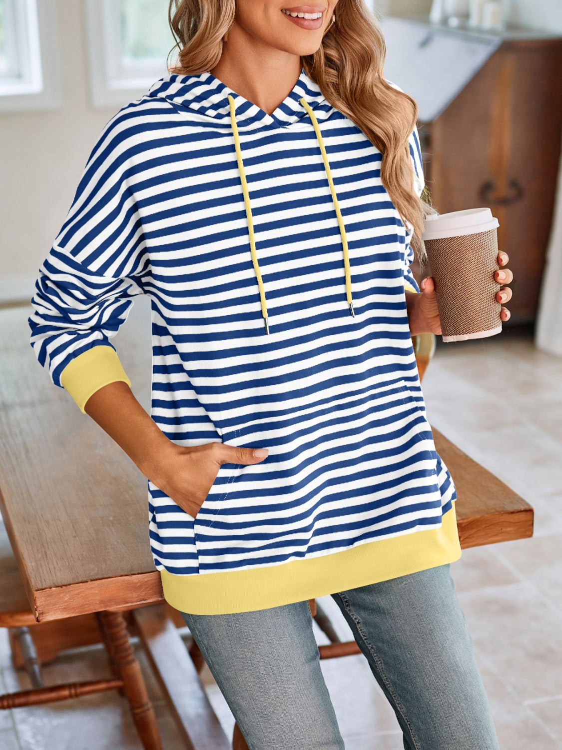 TEEK - Lovelet Drawstring Striped Long Sleeve Hoodie TOPS TEEK Trend   