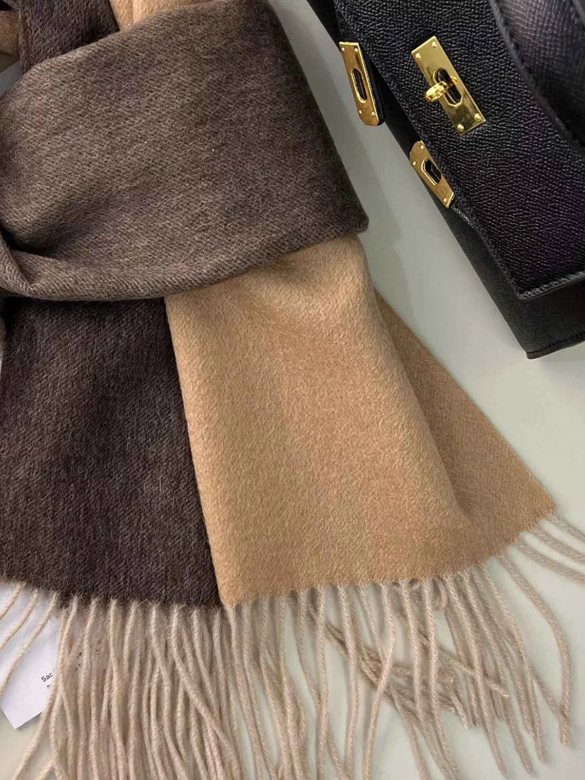 TEEK - Color Block Fringe Scarf SCARF TEEK Trend Brown One Size