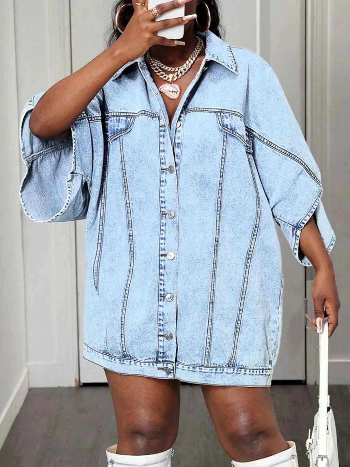 TEEK - Oversized Batwing Sleeve Denim Top TOPS TEEK Trend