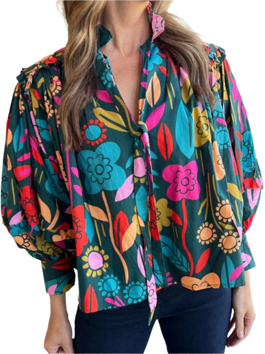 TEEK - Multicolor Floral Lantern Sleeve Blouse TOPS TEEK Trend S  