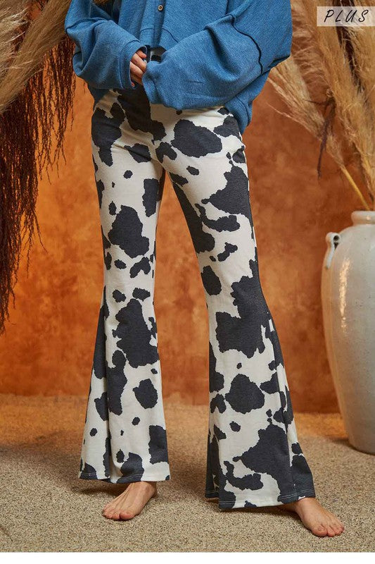 TEEK - MOCHA COW PRINT FLARED PANTS PANTS TEEK FG   