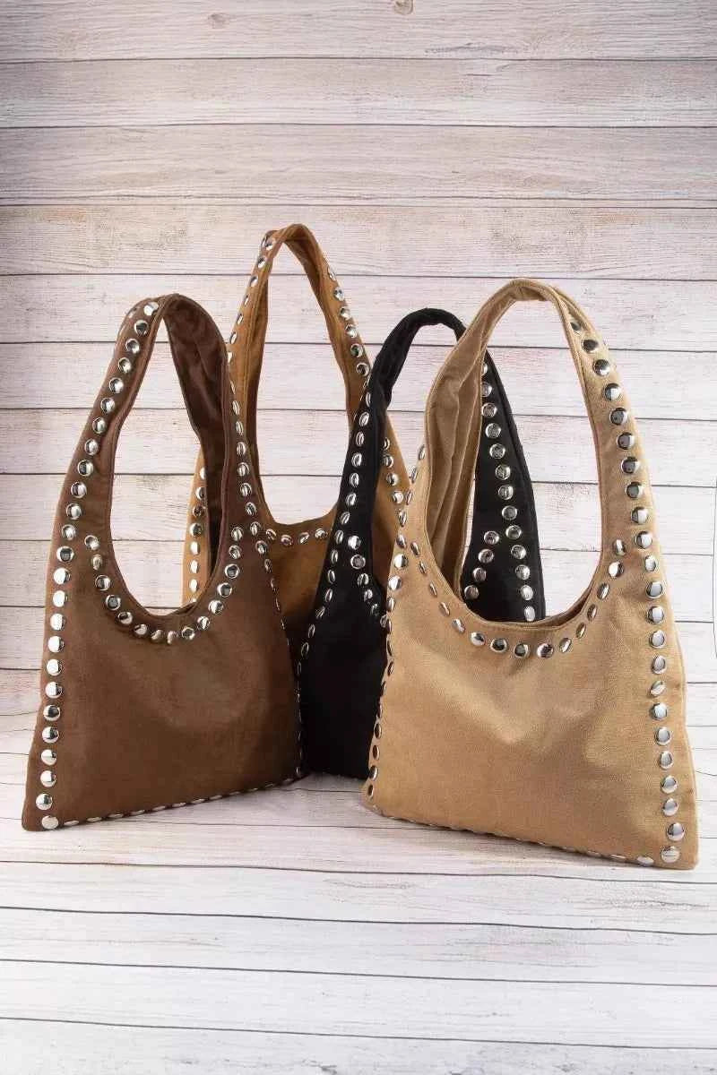 Fame Grommet Border Studded Suede Shoulder Bag Trendsi