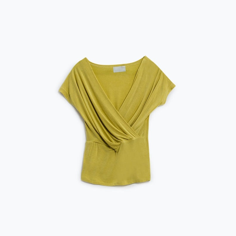 TEEK - Light Lime V-Neck Crossed Drapped Fitted Top TOPS TEEK M Small  