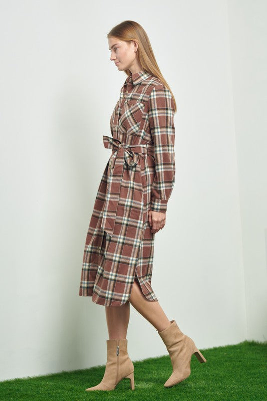 TEEK - PLAID PRINT COLLAR LONG SHIRT DRESS DRESS TEEK FG   