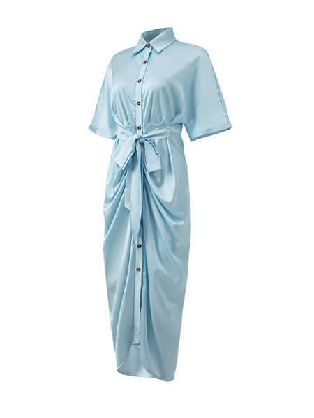 TEEK - Tantalize Tie Waist Shirt Dress DRESS TEEK W Sky Blue S 