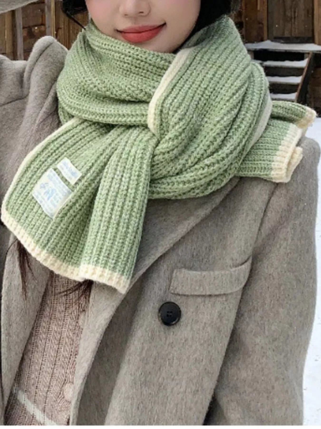 TEEK - Contrast Trim Knitted Winter Scarf SCARF TEEK Trend Gum Leaf One Size
