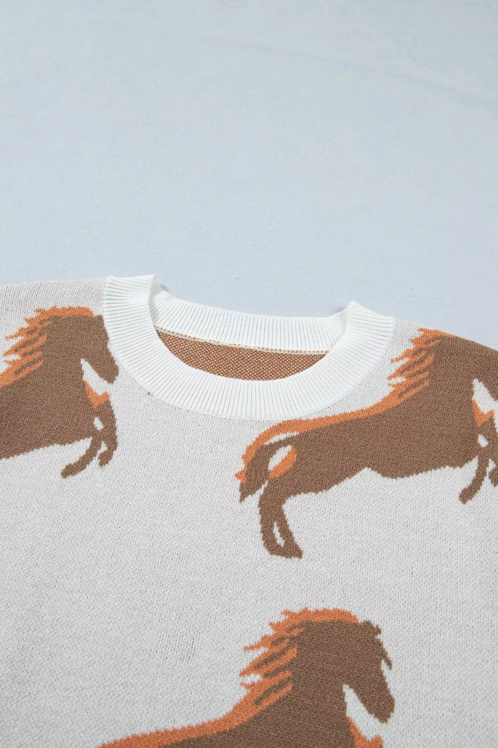 Western Horse Short Puff Sleeve Sweater Trendsi