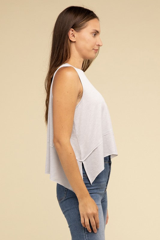 TEEK - Shark Bite Side Slit Short Sleeveless Top TOPS TEEK FG   