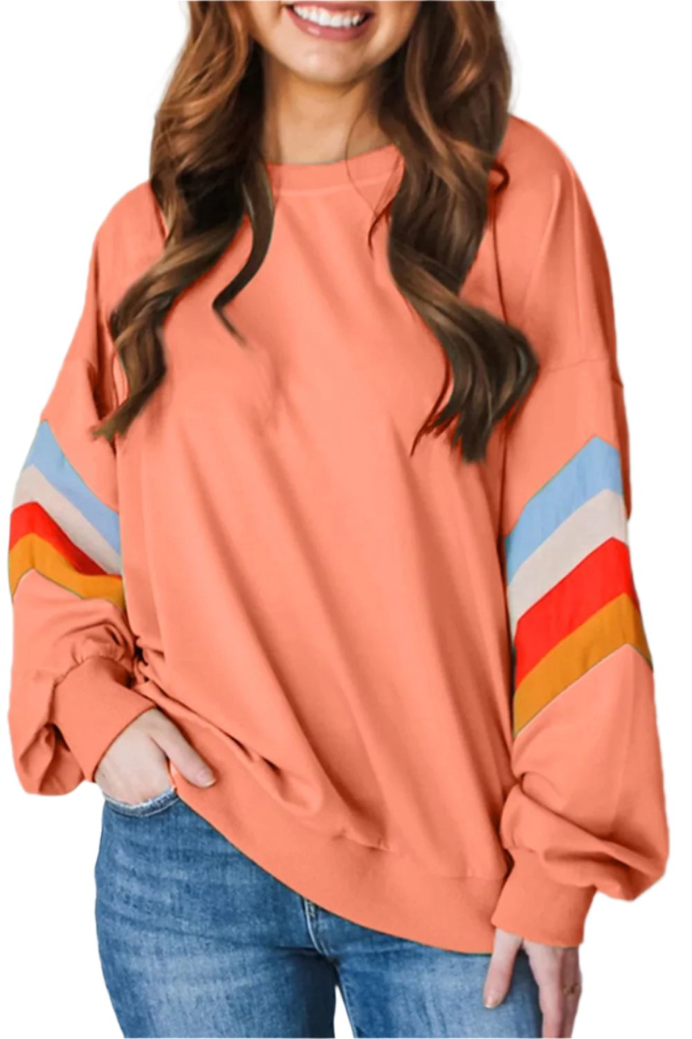 TEEK - Contrast Round Neck Long Sleeve Sweatshirt TOPS TEEK Trend