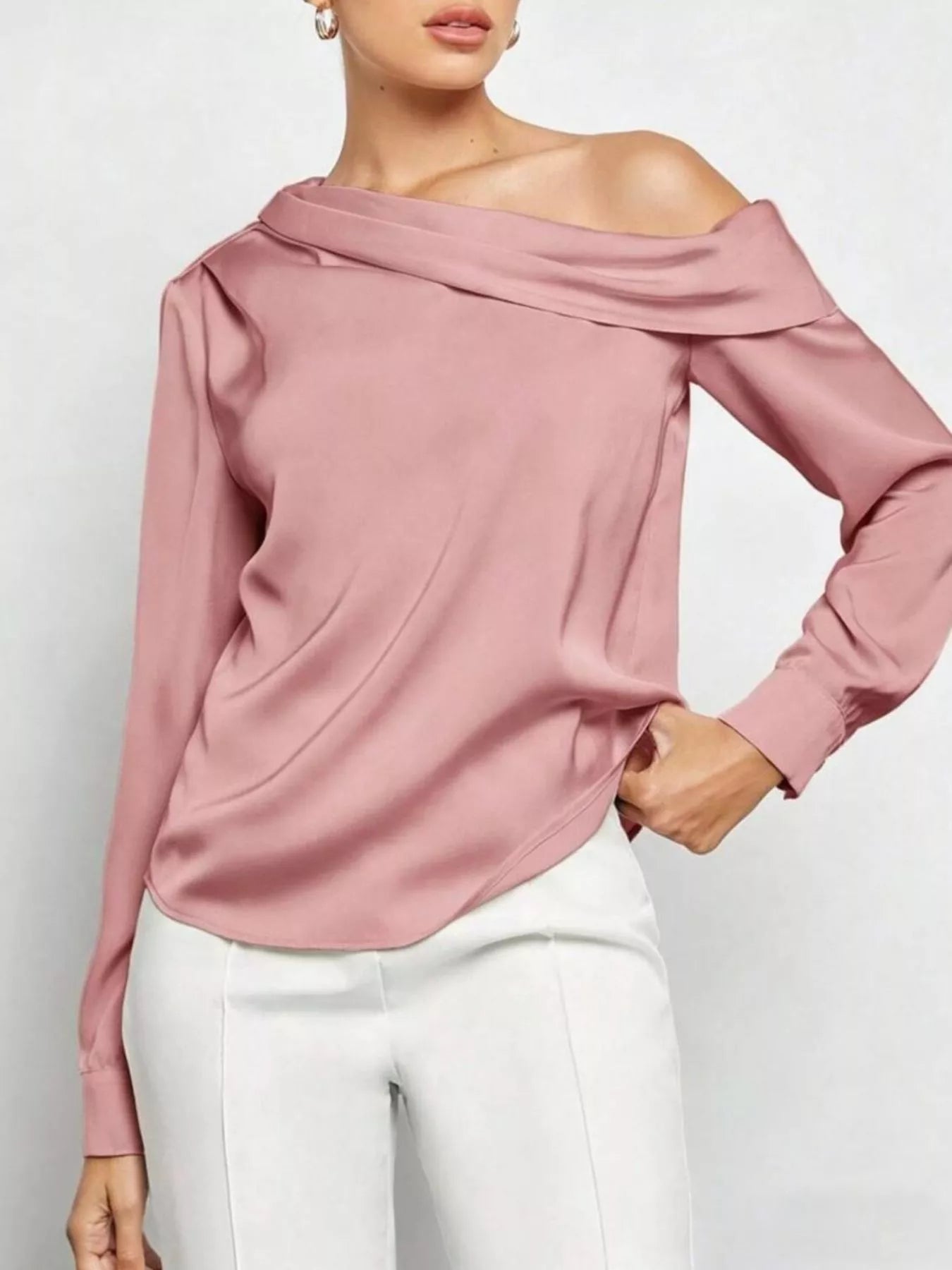 One-Shoulder Satin Blouse Trendsi