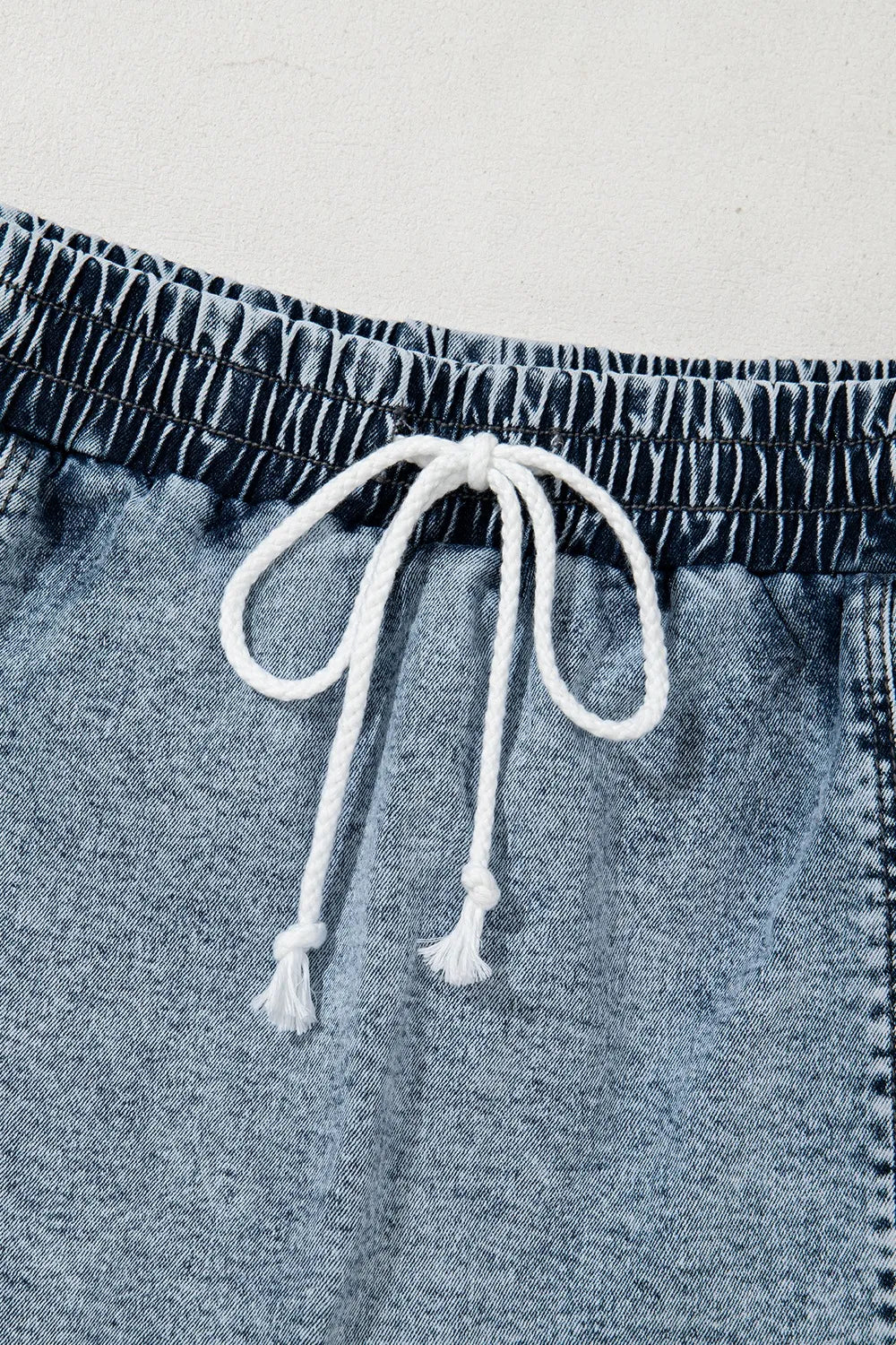 TEEK - Drawstring High Waist Pocketed Medium Wash Denim Skort SHORTS TEEK Trend