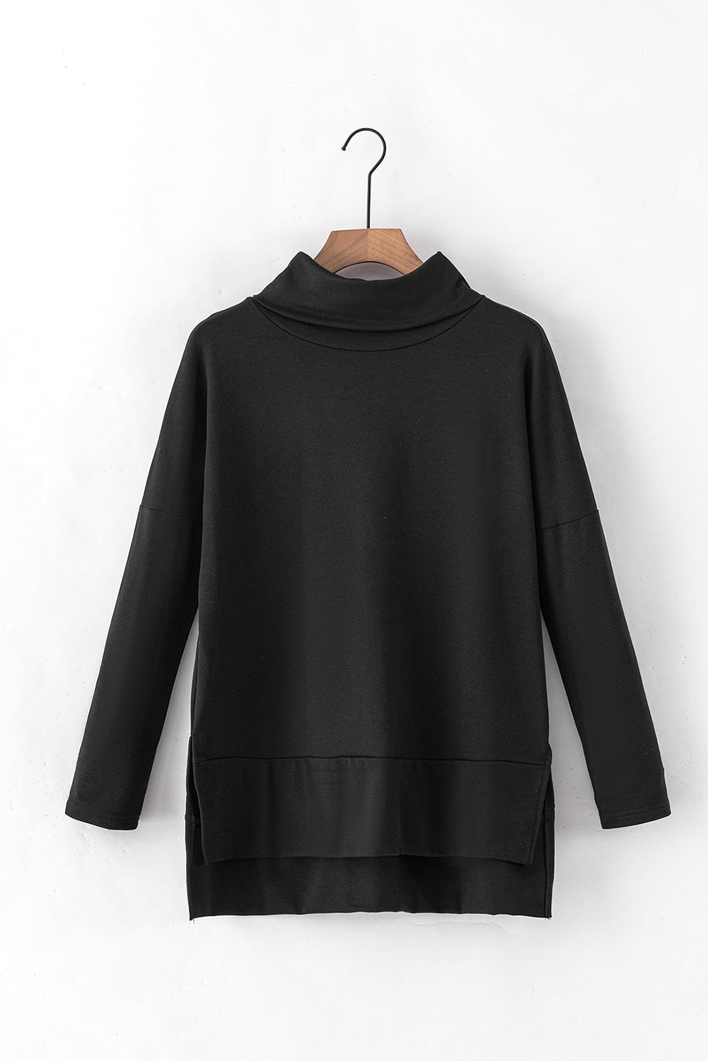 TEEK - Side Slit High-Low Cowl Neck Long Sleeve Top TOPS TEEK Trend