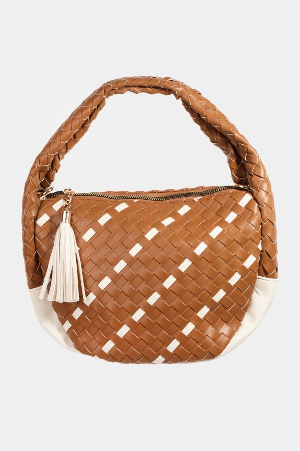 TEEK - Tassel Detail Weave Semi Circle Bag BAG TEEK Trend Brown  